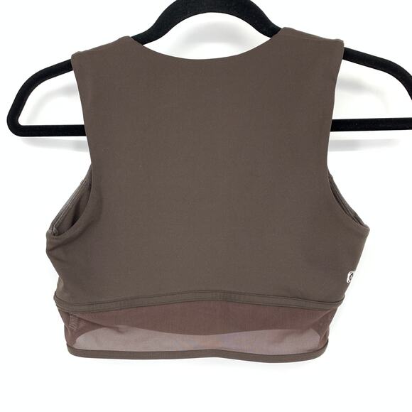 Le Ore Andria Mesh Panel Scoop Neck Sports Bra Womens Sz Small Chocolate Brown - Picture 2 of 5